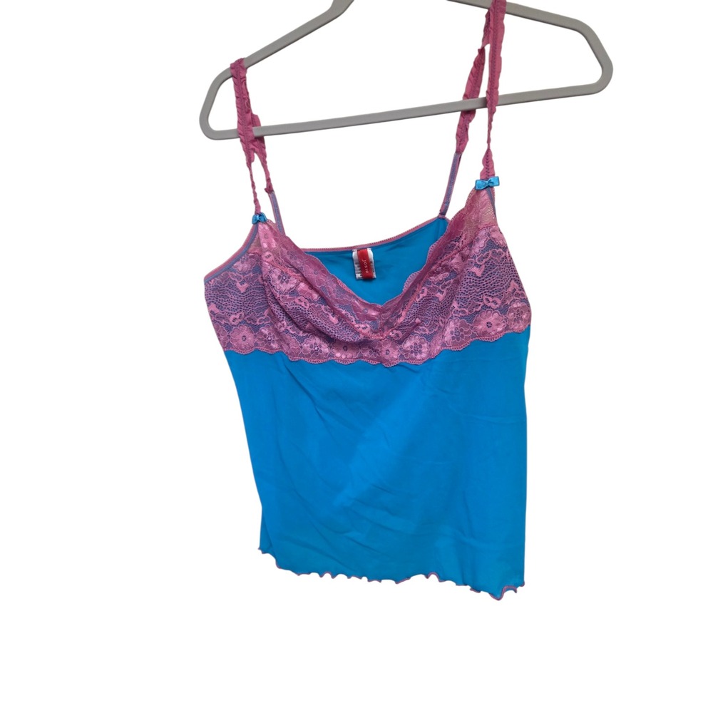 Vintage‎ Y2K Josie Blue Pink Lace Trim Cami Tank Top Women's
